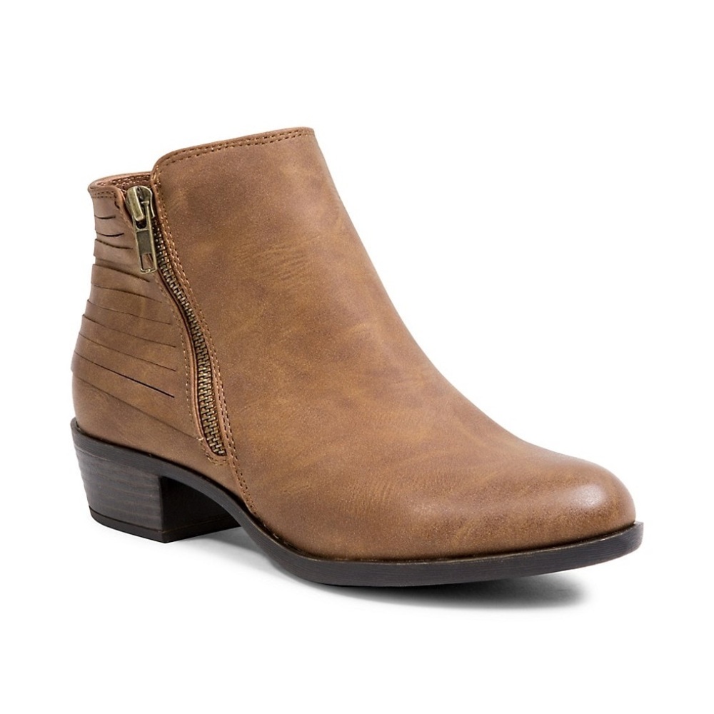 Low-heel faux-leather ankle booties